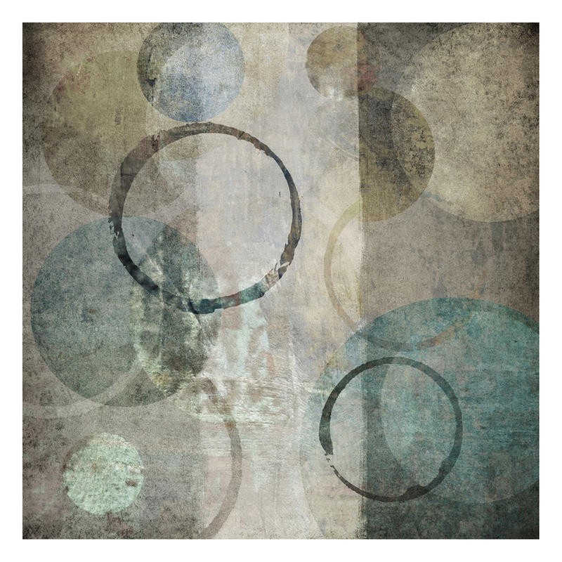 Kristin Emery, STONE CIRCLES BLUE I (Abstrakt, Malerei, geometrische Formen, Muster, Kreise, Kringel, Retro, modern, zeitgenössisch, Wohnzimmer, Treppenhaus, Wunschgröße, blau/grau)