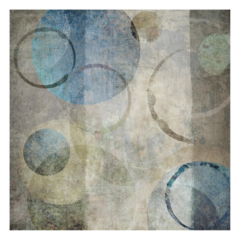 Kristin Emery, STONE CIRCLES BLUE II (Abstrakt, Malerei, geometrische Formen, Muster, Kreise, Kringel, Retro, modern, zeitgenössisch, Wohnzimmer, Treppenhaus, Wunschgröße, blau/grau)