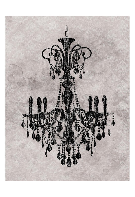 Kristin Emery, CHANDELIER GRAY II (Leuchter, Lüster, Kandelaber, historisch, Nostalgie, Grafik, Wunschgröße, vintage/retro, Wohnzimmer, Treppenhaus, schwarz/weiß)