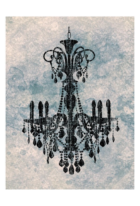 Kristin Emery, CHANDELIER BLUE II (Leuchter, Lüster, Kandelaber, historisch, Nostalgie, Grafik, Wunschgröße, vintage/retro, Wohnzimmer, Treppenhaus, schwarz/weiß)