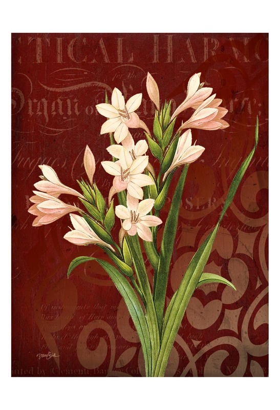 Diane Stimson, NARCISSUS II (Blumen, Blüten, Narzissen, Damast, Muster, Kalligrafie, modern, Grafik, Wunschgröße, Treppenhaus, Wohnzimmer, bunt)