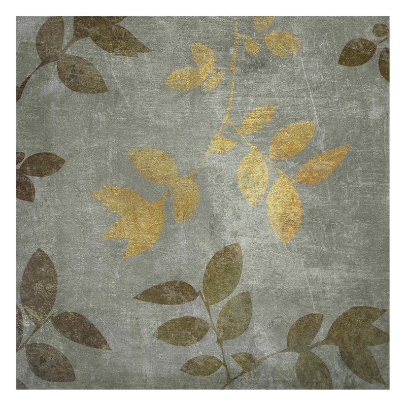 Kristin Emery, GOLD BROWN LEAVES I (Muster, floral, Blätter, Grafik,  modern, zeitgenössisch, Wohnzimmer, Treppenhaus, Wunschgröße, grau/oliv)