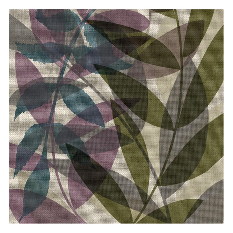 Kristin Emery, PURPLE II (Blätter, Zweige, Pflanzen, Muster, Grafik, modern, zeitgenössisch, Wohnzimmer, Treppenhaus, Wunschgröße, bunt)