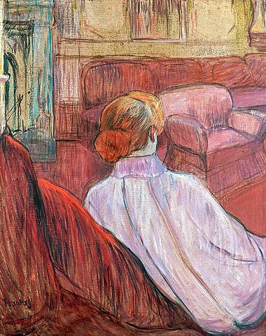 Henri de Toulouse-Lautrec, Frau auf einem roten Sofa. (Toulouse-Lautrec,Henri de,1864-1901,Christie's Images Ltd,Öl,verdünnt,auf Karton,Henri De Toulouse-Lautrec,Femme Assise Sur Un Canape Rouge)