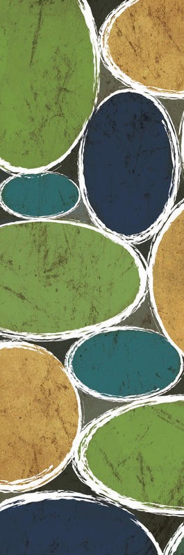 Kristin Emery, WARM OVALS GREEN I (Abstrakt, Malerei, geometrische Formen, Muster, Kreise, Ovale, modern, zeitgenössisch, Wohnzimmer, Treppenhaus, Wunschgröße, grün/blau)