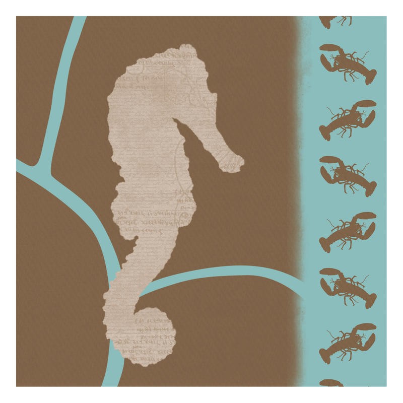 Lauren Gibbons, PATTERN SEA HORSE (Seepferdchen, Hummer, plakativ, Silhouette, modern, maritim, Grafik, Wunschgröße, Küche, Treppenhaus, blau/braun)