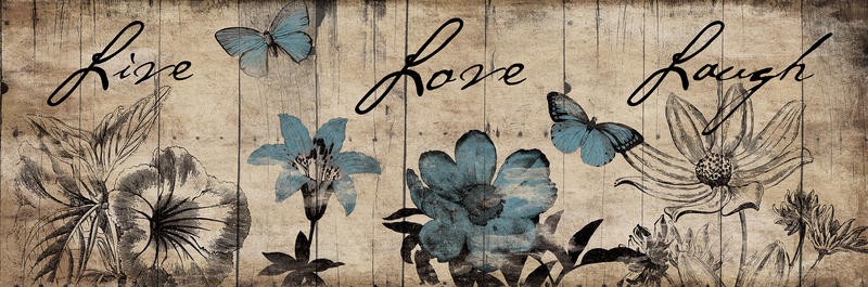 Jace Grey, LOVE (Blumen, Schmetterlinge, Nostalgie, Paneele, Liebe, Leben, Lachen, Inspiration, Motivation, Wunschgröße, Treppenhaus)