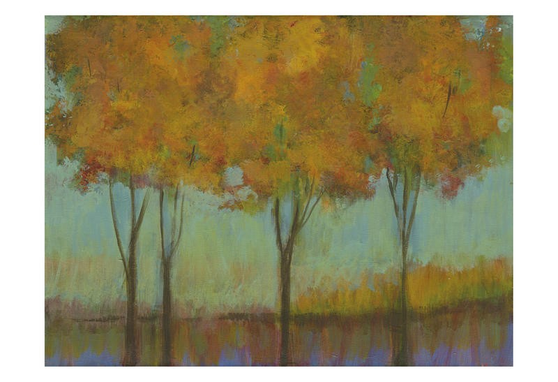 Linda Davey, A FEW BLOND TREES I (Landschaft, Bäume, modern,  zeitgenössische Malerei,  Treppenhaus, Wohnzimmer, Wunschgröße, bunt)