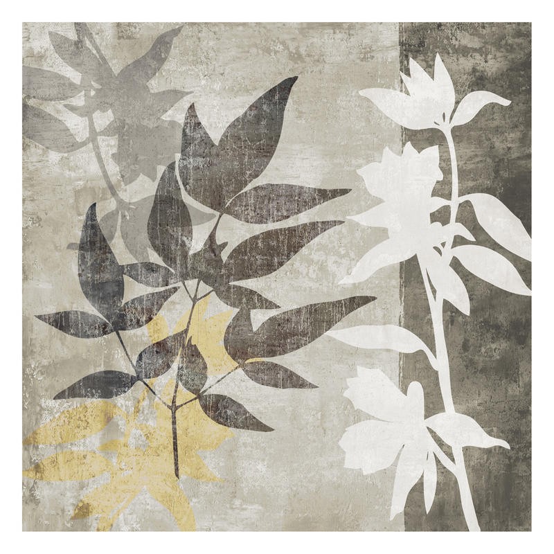 Kristin Emery, MISTY I (Blätter, Zweige, Pflanzen, Muster, Grafik, modern, zeitgenössisch, Wohnzimmer, Treppenhaus, Wunschgröße, grau)