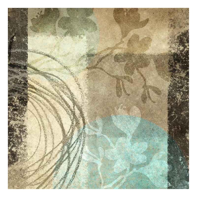 Kristin Emery, MINT BROWN I (Blätter, Zweige, Pflanzen, Muster, Grafik, modern, zeitgenössisch, Wohnzimmer, Treppenhaus, Wunschgröße, beige/blau)