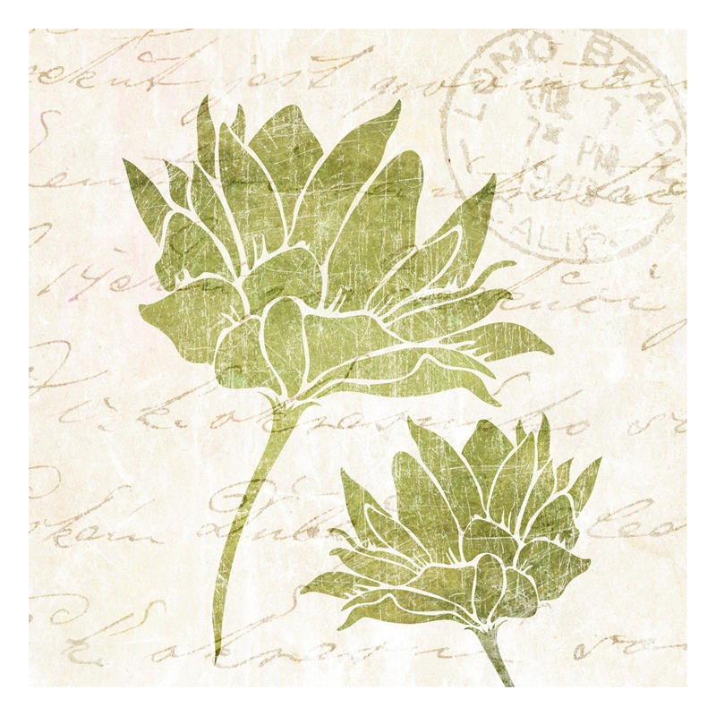 Kristin Emery, SPICE LEAVES I (Blüten, Kräuter, Kaligrafie, Schriftzug, Grafik, zeitgenössisch, Wohnzimmer, Treppenhaus, Wunschgröße, grün/beige)