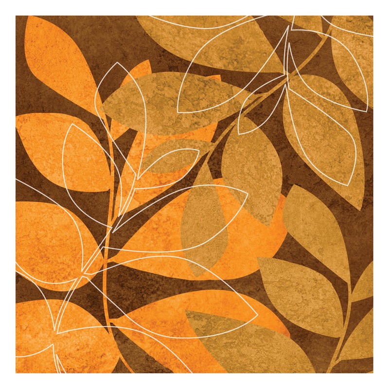 Kristin Emery, ORANGE LEAVES II (Muster, floral, Blätter, Grafik,  modern, zeitgenössisch, Wohnzimmer, Treppenhaus, Wunschgröße, gelb/braun)