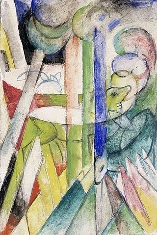 Franz Marc, Bergziegen. 1914 (siehe auch Bildnummer 4583) (Marc,Franz,1880-1916,Christie's Images Ltd,Gouache u. Aquarell über Bleistift,19. Jahrhundert,20. Jahrhundert,auf Papier,Franz Marc,Lichtbrechung,Tiere,Ziege,Ziegen,Bergziegen,Zeichnung,kubistisch,geometrisch)