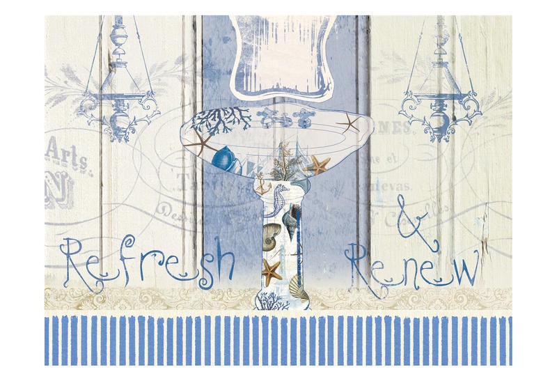 Elizabeth Jordan, RE FRESH (Bad, Badezimmer, Waschbecken, Nostalgie, Blumenmuster, floral, Treppenhaus, Wunschgröße, weiß/blau)