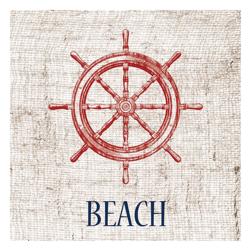 Sheldon Lewis, AT BEACH (Steuerrad, Schiffsteuer,  Struktur,  maritim, Grafik, Badezimmmer, Treppenhaus, Wunschgröße, rot/beige)