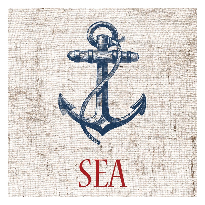 Sheldon Lewis, AT SEA (Anker, Schiffanker,  Struktur,  maritim, Grafik, Badezimmmer, Treppenhaus, Wunschgröße, rot/beige/blau)