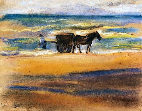 Max Liebermann, Muschelsucher am Strand. (Christie's Images Ltd,Liebermann,Max,1847-1935,Pastell/Papier,19. Jahrhundert,Impressionismus,Max Liebermann Anhänger Ebbe Strand Muschelsucher Pastell Meer Küste Pferd)