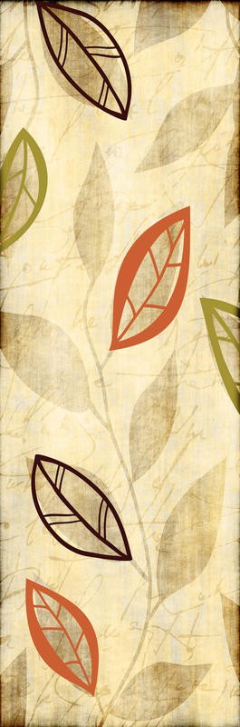 Kristin Emery, LEAVES QUARTET I (Blätter, Zweige, Pflanzen, Muster, Grafik, modern, zeitgenössisch, Wohnzimmer, Treppenhaus, Wunschgröße, bunt)