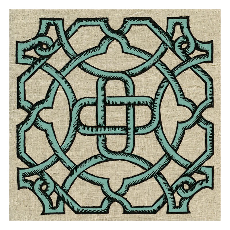 Tina Carlson, WOODCUT GREEN II (Kachel, Muster, Ornamente, florale Muster, orientalisch, Holzschnitt, Grafik, Wunschgröße, Wohnzimmer, Treppenhaus, Küche, grün)