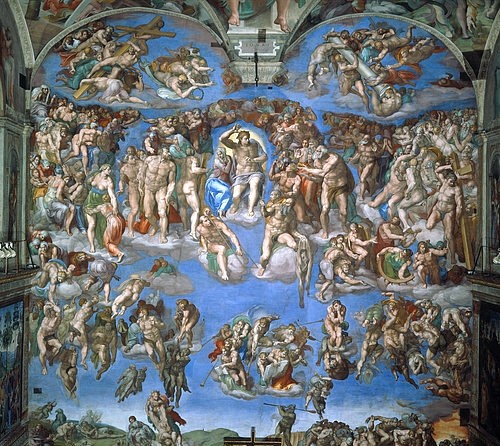 MICHELANGELO BUONARROTI, Das jüngste Gericht. 1534-41 (Das jüngste Gericht, Religion, Auferstehung, Erlösung,  Klassiker, Renaissance, Fresko, Deckengemälde, Wunschgröße, Sixtinische  Kapelle, Wunschgröße, bunt)