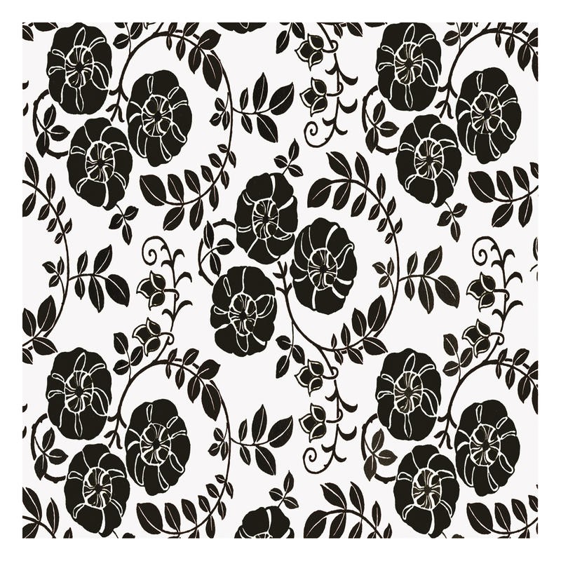 Sheldon Lewis, ROSE BED II (Blumen, Blumenmuster, floral, Tapetenmuster, Ranken,  Wohnzimmer, Treppenhaus, Wunschgröße, schwarz/weiß)