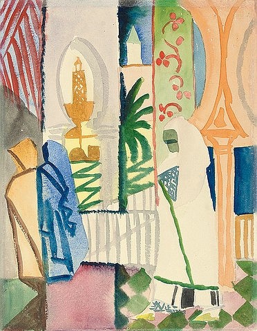 August Macke, In der Tempelhalle. 1914 (Macke,August,1887-1914,Christie's Images Ltd,Aquarell/Karton,Macke,August Macke,Tunis,Reise,Aquarell,Palme,Ornament,Expressionismus,Orient)