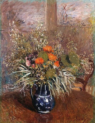 Alfred Sisley, Ein Blumenstrauß. 1875 (Sisley,Alfred,Christie's Images Ltd,1839-1899,Öl auf Leinwand,19. Jahrhundert,Impressionismus,Alfred Sisley,impressionistisch,Blumenstrauß,Blumen,Vase)