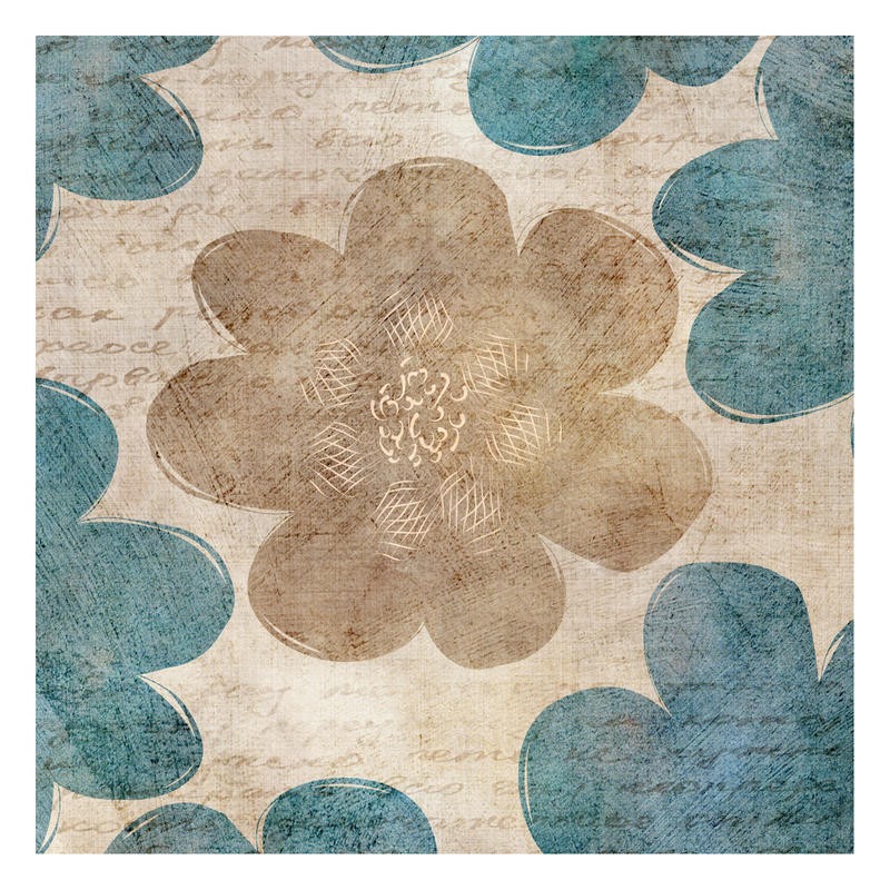 Kristin Emery, BROWN WORDS II (Blüten, Blumen, Kalligrafie, stilisiert, Grafik, zeitgenössisch, Wohnzimmer, Treppenhaus, Wunschgröße, blau/beige)