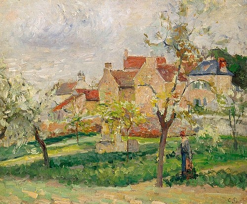 Camille Pissarro, Der Gemüsegarten. (Pissarro,Camille,1830-1903,Öl auf Leinwand,19. Jahrhundert,Impressionismus,Camille Pissarro,Obstbäume,Garten,Bäume, französischer impressionismus)