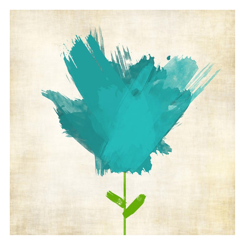 Kristin Emery, FLOWERS BLUE I (Blume, Blüte, abstrahiert, Malerei, modern, zeitgenössisch, Wohnzimmer, Treppenhaus, Wunschgröße, blau)