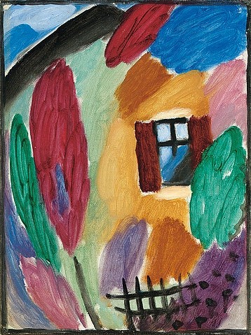 Alexej von Jawlensky, Variation mit Haus und Gartenzaun. Um 1915 (Jawlensky,Alexej von,1864-1941,Christie's Images Ltd,Öl,20. Jahrhundert,Expressionismus,auf mit Leinen bezogenem Papier,aufgelegt auf Karton,Alexej von Jawlensky,Blauer Reiter,Fenster,Haus,Zaun,abstraktion,Bäume,Auflösung der Formen)
