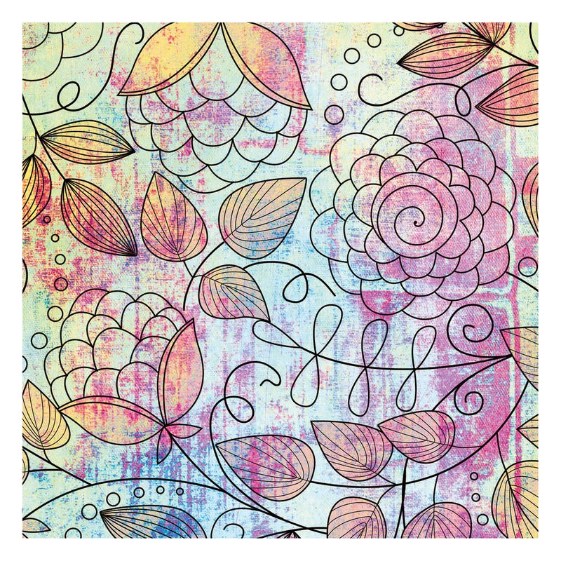 Kristin Emery, SHABBY FLORAL I (Muster, floral, Blumen, Blätter, stilisierte Blüten, retro/vintage, flower power, Grafik,  modern, zeitgenössisch, Wohnzimmer, Treppenhaus, Wunschgröße,  bunt)