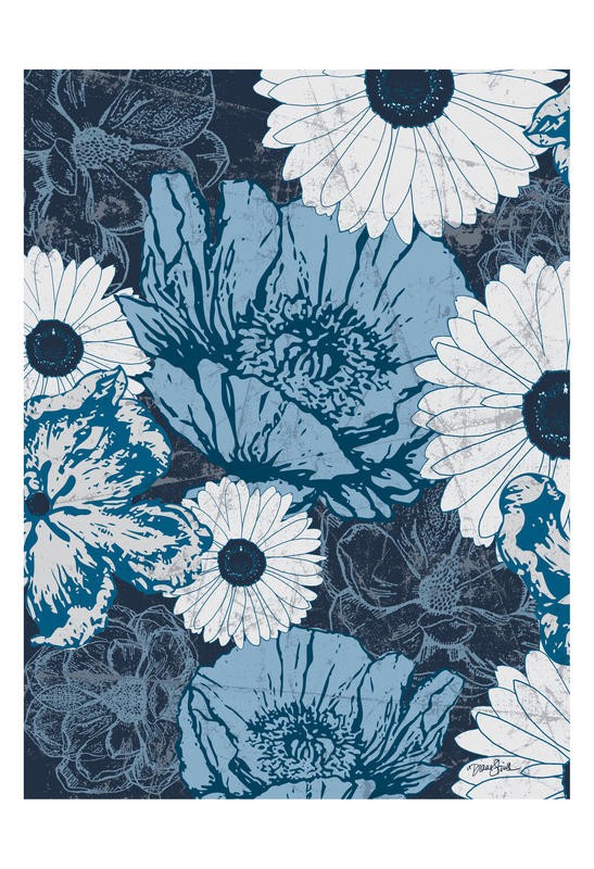 Diane Stimson, MULTIPLE FLOWERS I (Blumen, Blüten, stilisiert, plakativ, modern, Grafik, Wunschgröße, Treppenhaus, Wohnzimmer, blau/weiß)