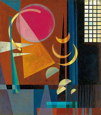 Wassily Kandinsky, Scharf-ruhig. 1927 (Kandinsky,Wassily,1866-1944,Christie's Images Ltd,Öl/Karton,20. Jahrhundert,Wassily Kandinsky,20. Jahrhundert,abstrakt,Abstraktion,Kreis,Sicheln,Dreieck,Halbkreis,Farben)