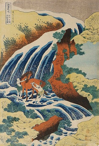 Katsushika Hokusai, Zwei Männer waschen ein Pferd an einem Wasserfall. (Christie's Images Ltd,Hokusai,Katsushika,1760-1849,? Christies Images 2004,Katsushika Hokusai,Oban Tate-E)