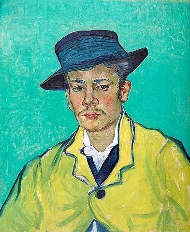 Vincent van Gogh, Portrait d'Armand Roulin. 1888 (Gogh,Vincent van,1853-1890,Essen,Museum Folkwang,Öl auf Leinwand,19. Jahrhundert,Portrait,Vincent van Gogh,Armand Joseph Desire Roulin,junger Mann,Hut,gelb,gelbe Jacke,en face,Veroneser Grün)