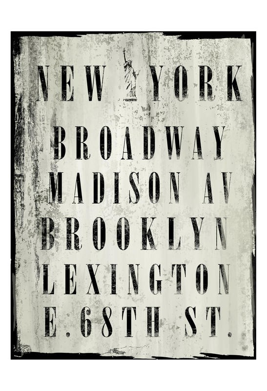 Cynthia Alvarez, NYC (New York, USA, Plakatkunst, Sehenswürdigkeiten, Buchstaben, Grafik, Typografie, Wohnzimmer, Treppenhaus, Wünschgröße, schwarz/weiß)