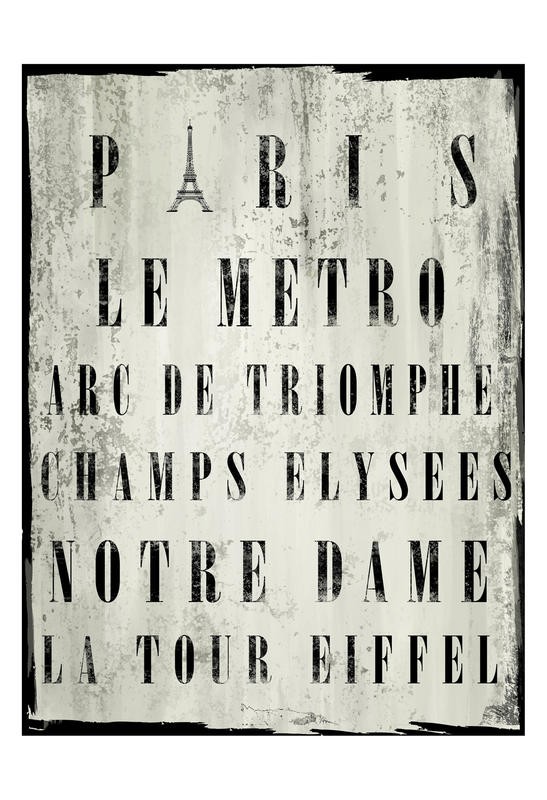 Cynthia Alvarez, PARIS (Paris, Plakatkunst, Sehenswürdigkeiten, Frankreich, Buchstaben, Grafik, Typografie, Wohnzimmer, Treppenhaus, Wunschgröße, schwarz/weiß)