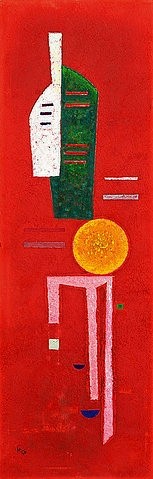 Wassily Kandinsky, Streifen. 1930 (Kandinsky,Wassily,1866-1944,Christie's Images Ltd,Öl/Karton,20. Jahrhundert,Abstraktion,Wassily Kandinsky,20. Jahrhundert,abstrakt,Abstraktion,Kreis,Hochformat,rot,roter Hintergrund)