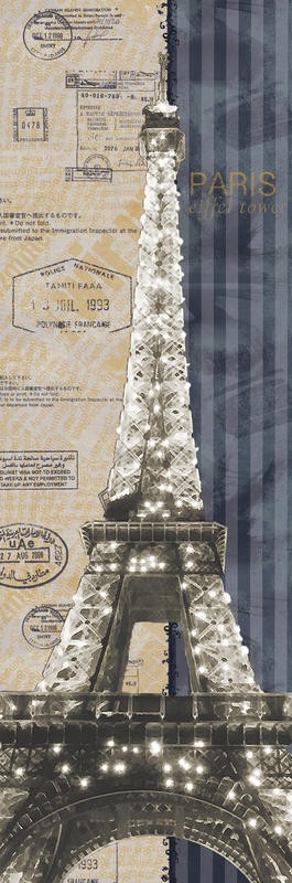 Lauren Gibbons, EIFFEL BY NIGHT II (Eiffelturm, Paris, Wahrzeichen, Poststempel, Beleuchtung Städte, Grafik, Wunschgröße, Treppenhaus, Wohnzimmer)