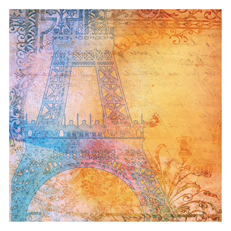 Cynthia Alvarez, ROMANTIC PARIS (Abstrakte Kunst, Eiffelturm, Paris, romantisch, abstrakte Malerei, Schnörkel, florale Muster, Wohnzimmer, Treppenhaus, Schlafzimmer, Wunschgröße, bunt)