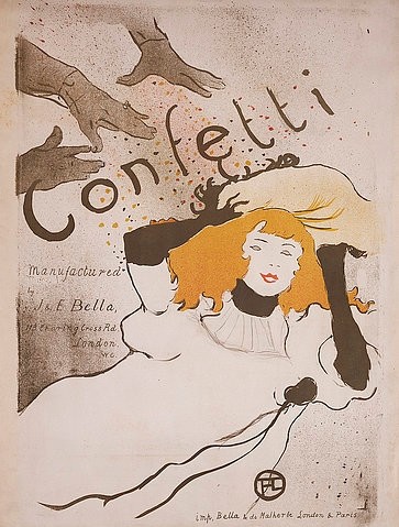 Henri de Toulouse-Lautrec, Confetti. 1895 (Toulouse-Lautrec,Henri de,1864-1901,Christie's Images Ltd,Farblithographie,19. Jahrhundert,Plakatkunst,Fotograf:  ? Christie's Images Ltd - ARTOTHEK,Henri De Toulouse-Lautrec,Hand,Hände,Handschuhe,Konfetti,Frau,Plakat,werfen,Braut,bewerfen)