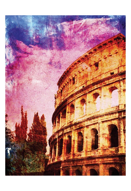 Jody Taylor, GOLDEN ROME (Rom, Kolosseum, Antike, Wahrzeichen, Arena, Ruine, Architektur, Städte, moderne Malerei, Fotokunst, zeitgenössisch, Wohnzimmer, Treppenhaus, Wunschgröße, bunt)