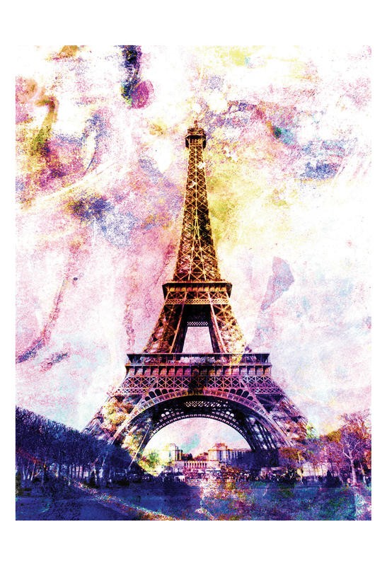 Jody Taylor, EIFFEL COLORFUL I (Eiffelturm, Eisenkonstruktion, Paris, Wahrzeichen,  Architektur, Städte, moderne Malerei, Fotokunst, zeitgenössisch, Wohnzimmer, Treppenhaus, Wunschgröße, bunt)