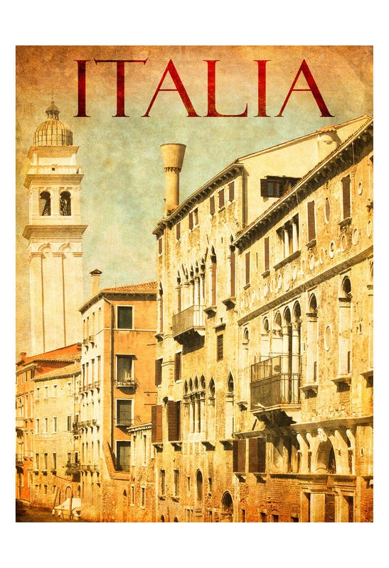 Jody Taylor, ITALIA (Häuser, Kirchturm, Nostalgie, Italien, Architektur, Städte, moderne Malerei, Fotokunst, zeitgenössisch, Wohnzimmer, Treppenhaus, Wunschgröße, bunt)