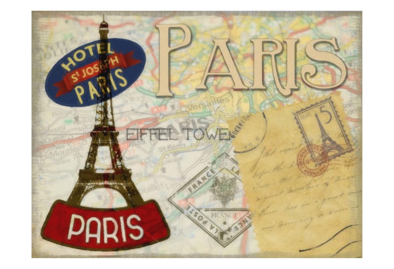 Taylor Greene, VINTAGE PARIS (Postkartenmotiv, Paris,  Straßenkarte, Eiffelturm,   romantisch, Vintage, Nostalgie, Grafik, Wunschgröße, Treppenhaus, Wohnzimmer)