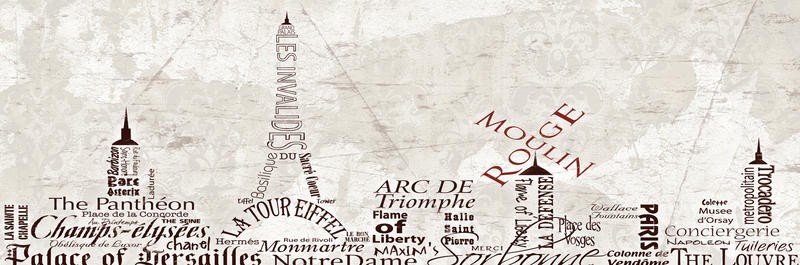 Diane Stimson, SKYLINE PARIS III (Paris, Städte, Silhouette, Typografie, Skyline, Buchstaben, plakativ, modern, Grafik, Wunschgröße, Treppenhaus, Wohnzimmer, bunt)