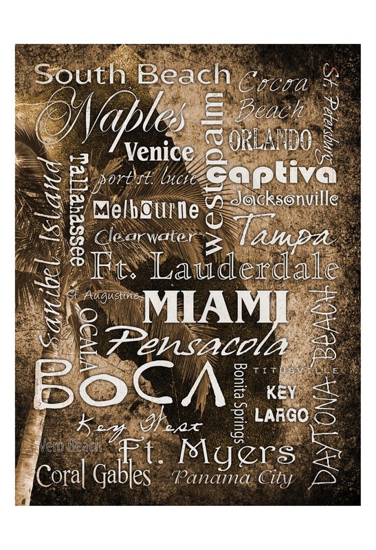 Diane Stimson, SOUTH BEACH II (Urlaub, Reisen, Palme, Strand, maritim, Typografie, Wunschgröße, Treppenhaus, braun)