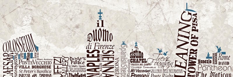 Diane Stimson, SKYLINE ROME (Rom, Städte, Silhouette, Typografie, Skyline, Buchstaben, plakativ, modern, Grafik, Wunschgröße, Treppenhaus, Wohnzimmer, bunt)