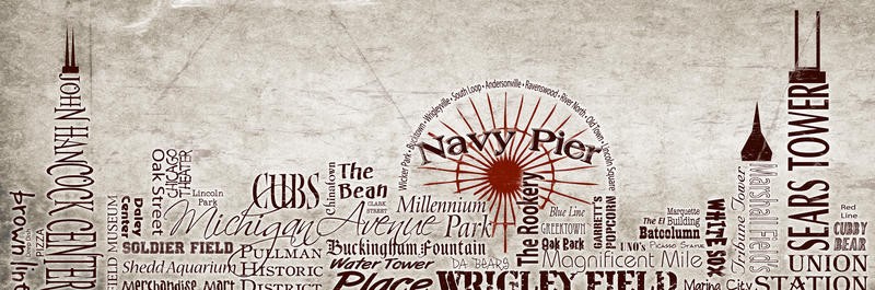 Diane Stimson, SKYLINE CHICAGO (Chicago, Städte, Silhouette, Typografie, Skyline, Buchstaben, plakativ, modern, Grafik, Wunschgröße, Treppenhaus, Wohnzimmer, bunt)